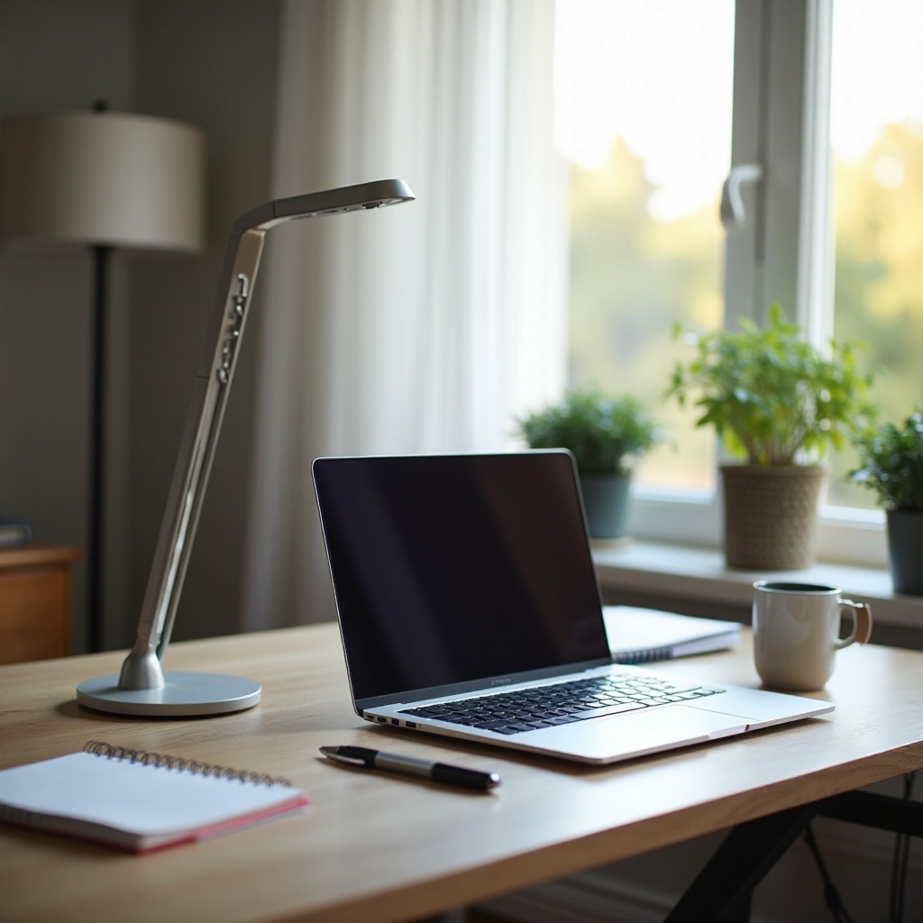 college laptop setup with desk